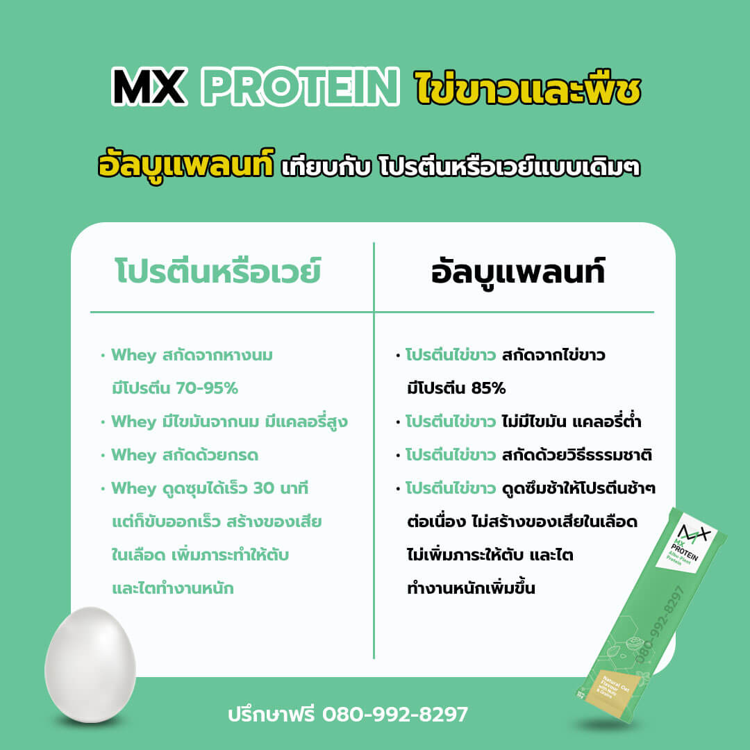 โปรตีนผู้ป่วยมะเร็ง เปรียบเทียบเวย์โปรตีนทั่วไปกับ MX PROTEIN โปรตีนไข่ขาว